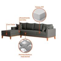 Sofá 4 Lugares Beny Com Chaise Esquerdo Linho Grafite - 5