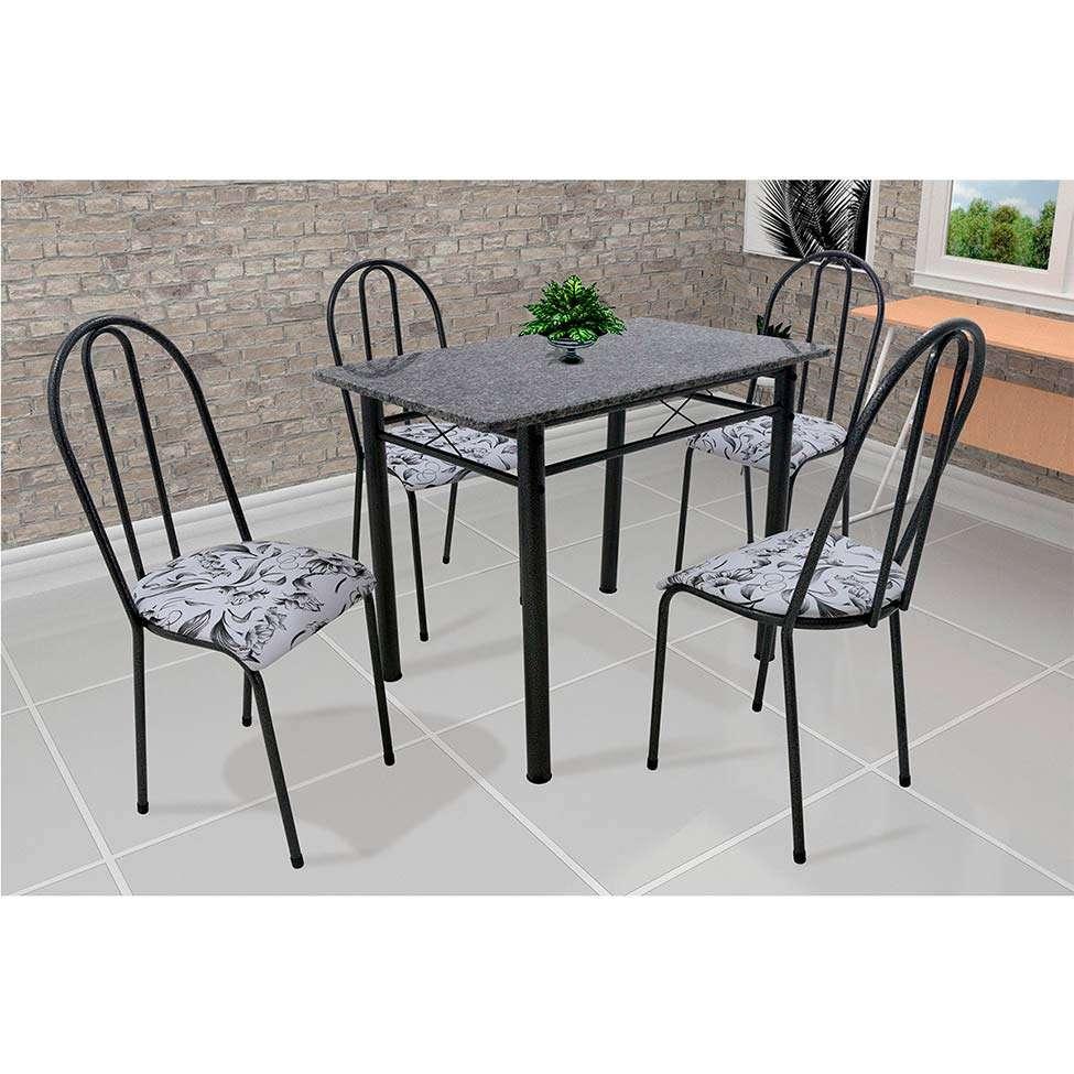 Conjunto de Mesa com 4 Cadeiras Genebra Preto e Branco - 1