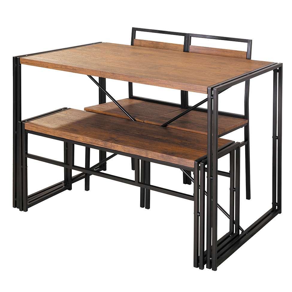 Conjunto de Mesa Wooden com 1 Banco e 2 Cadeiras Preto e Amêndoa - 5