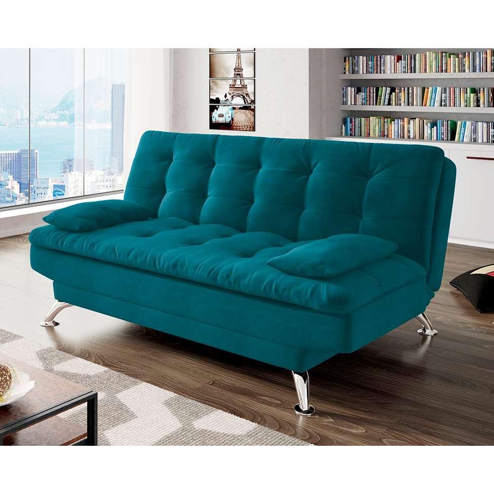 Sofá-Cama Casal 3 Lugares Premium A2 Suede Azul Turquesa - 2