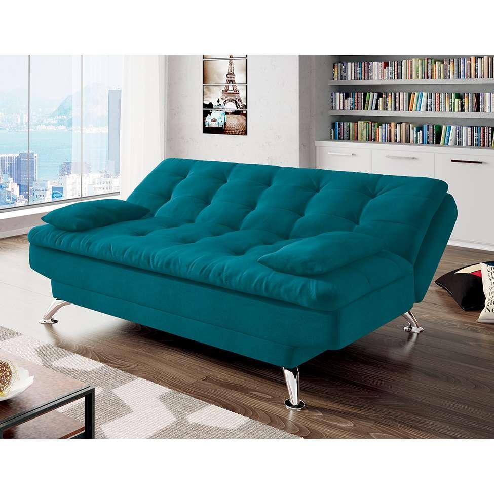 Sofá-Cama Casal 3 Lugares Premium A2 Suede Azul Turquesa - 5