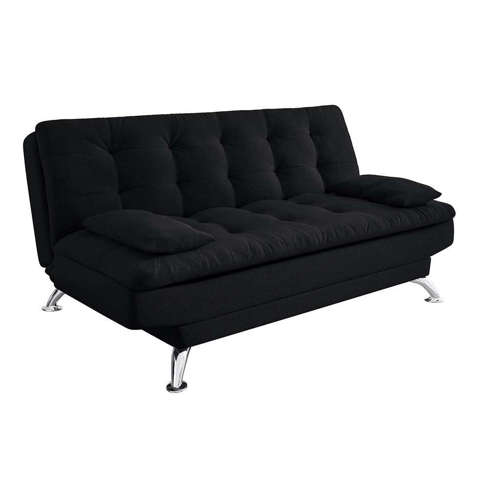 Sofá-Cama Casal 3 Lugares Premium Suede Pés de Metal Preto - 1