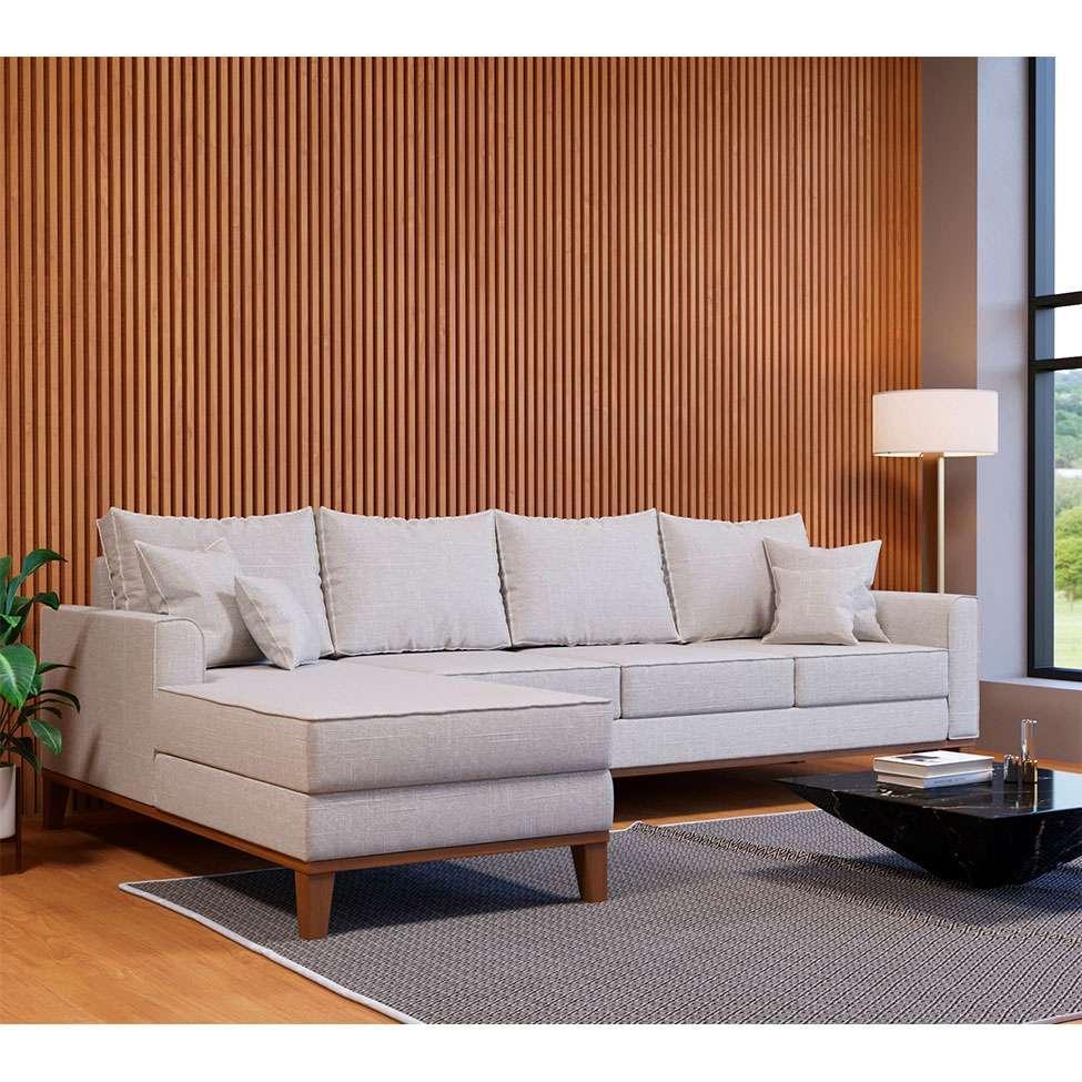 Sofá 4 Lugares Beny Com Chaise Esquerdo Linho Cru - 2