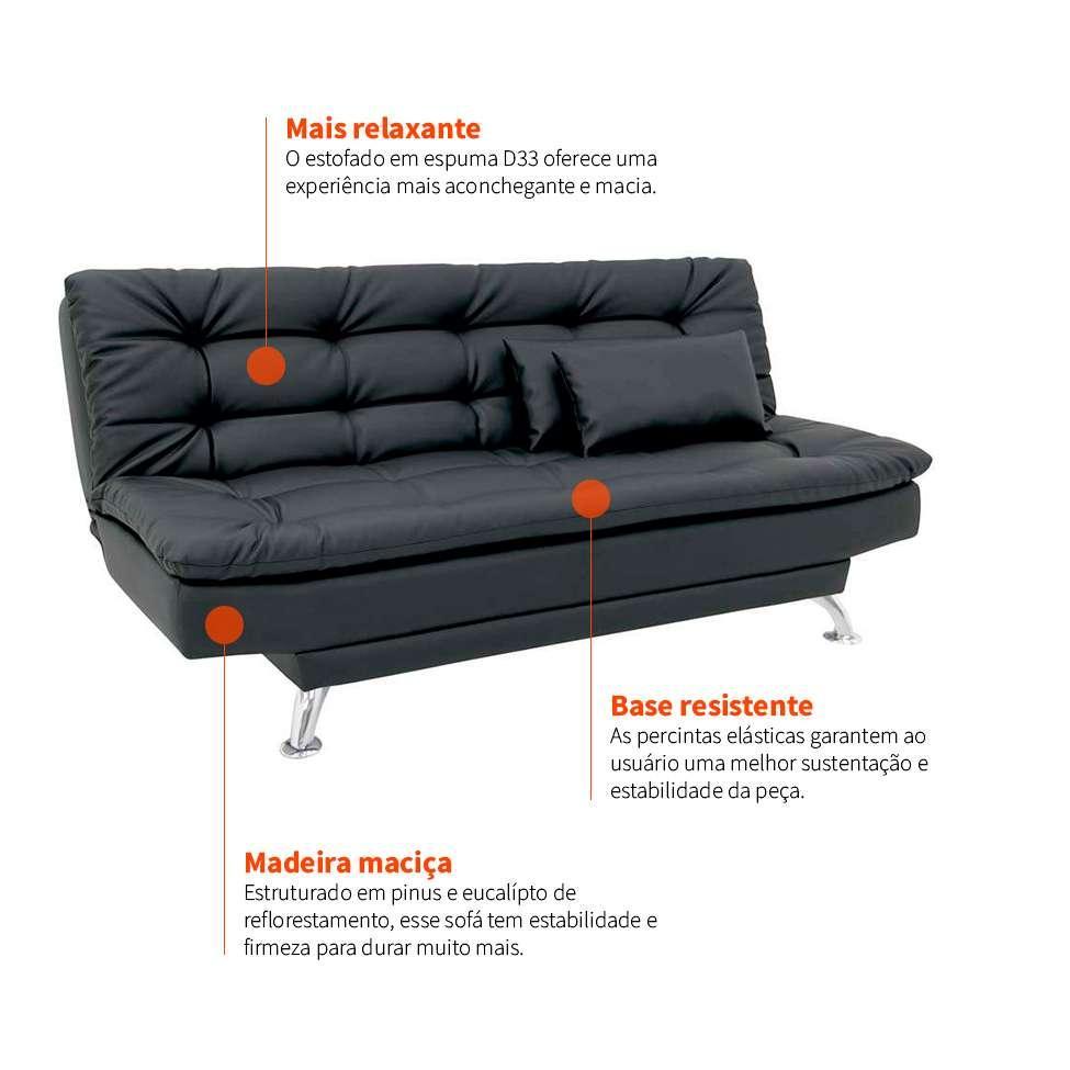 Sofá-Cama 3 Lugares Casal Premium Preto - 5