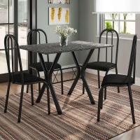 Conjunto de Mesa Miame 110 cm com 4 Cadeiras Madri Preto e Preto Liso - 1