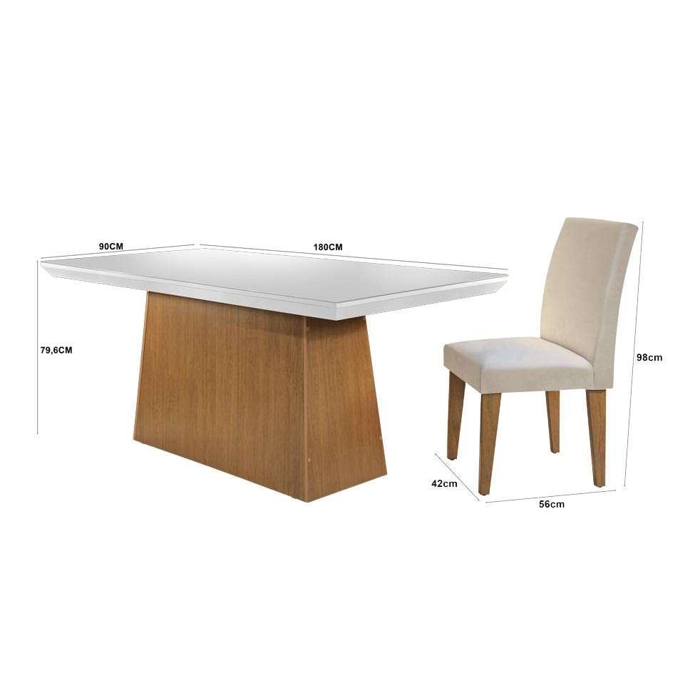 Conjunto de Mesa de Jantar Retangular com Tampo de Vidro Off White Luna e 6 Cadeiras Grécia Veludo Creme e Imbuia - 2