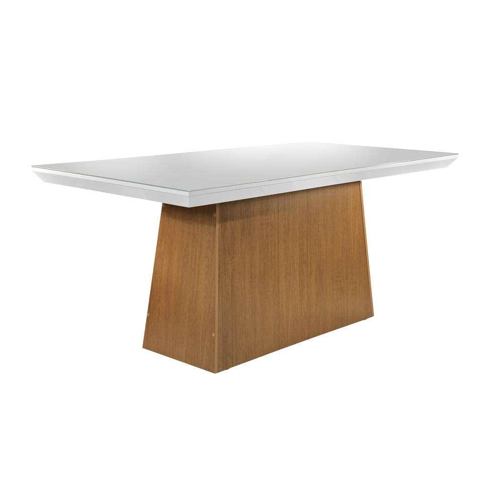 Conjunto de Mesa de Jantar Retangular com Tampo de Vidro Off White Luna e 6 Cadeiras Grécia Veludo Creme e Imbuia - 4