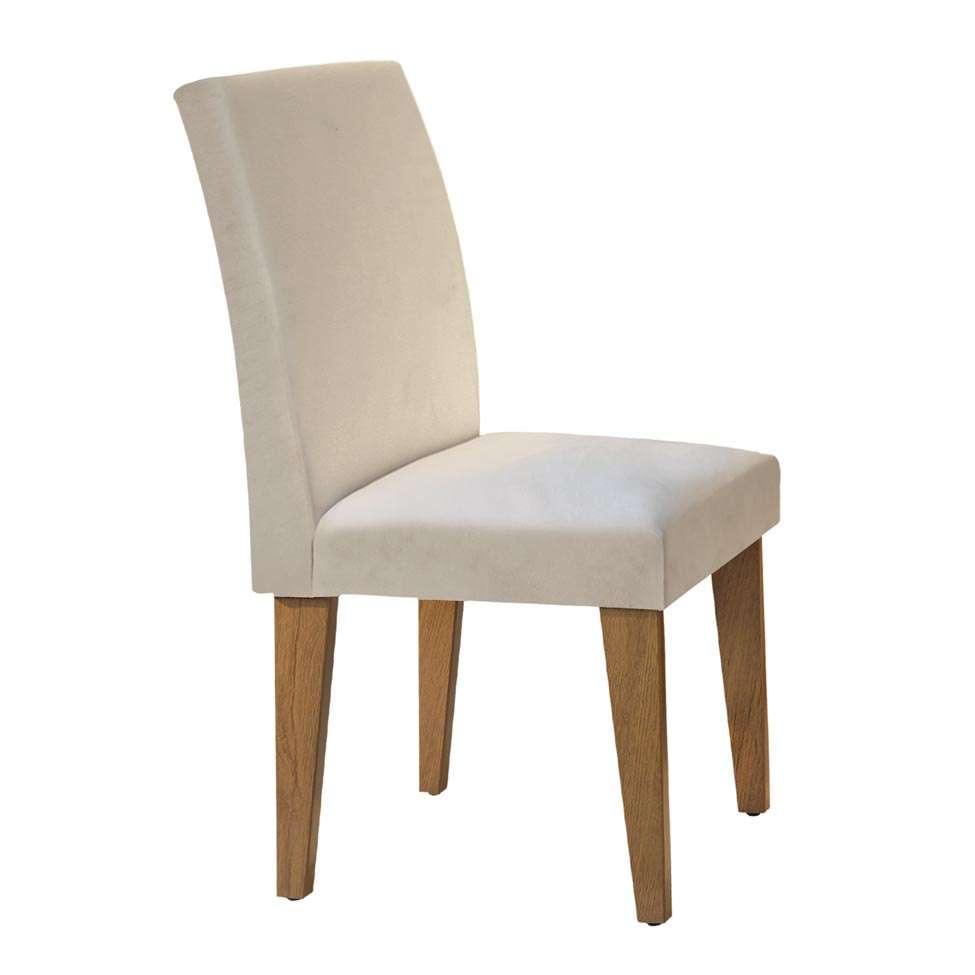 Conjunto de Mesa de Jantar Retangular com Tampo de Vidro Off White Luna e 6 Cadeiras Grécia Veludo Creme e Imbuia - 6