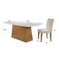 Conjunto de Mesa de Jantar Retangular com Tampo de Vidro Off White Luna e 6 Cadeiras Grécia Veludo Creme e Imbuia - 2