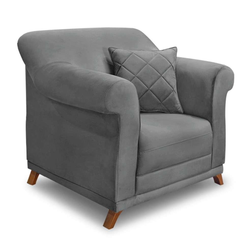 Poltrona Abruzzo Veludo Cinza - 1