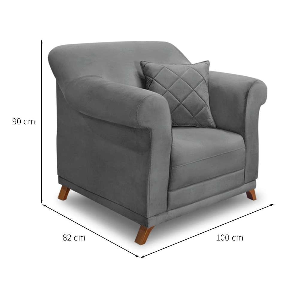Poltrona Abruzzo Veludo Cinza - 3