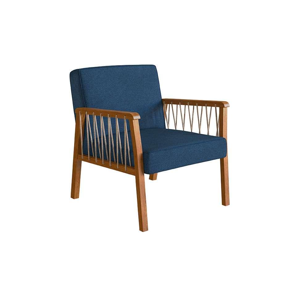 Poltrona Lara Poliéster Azul Marinho e Nogueira - 2