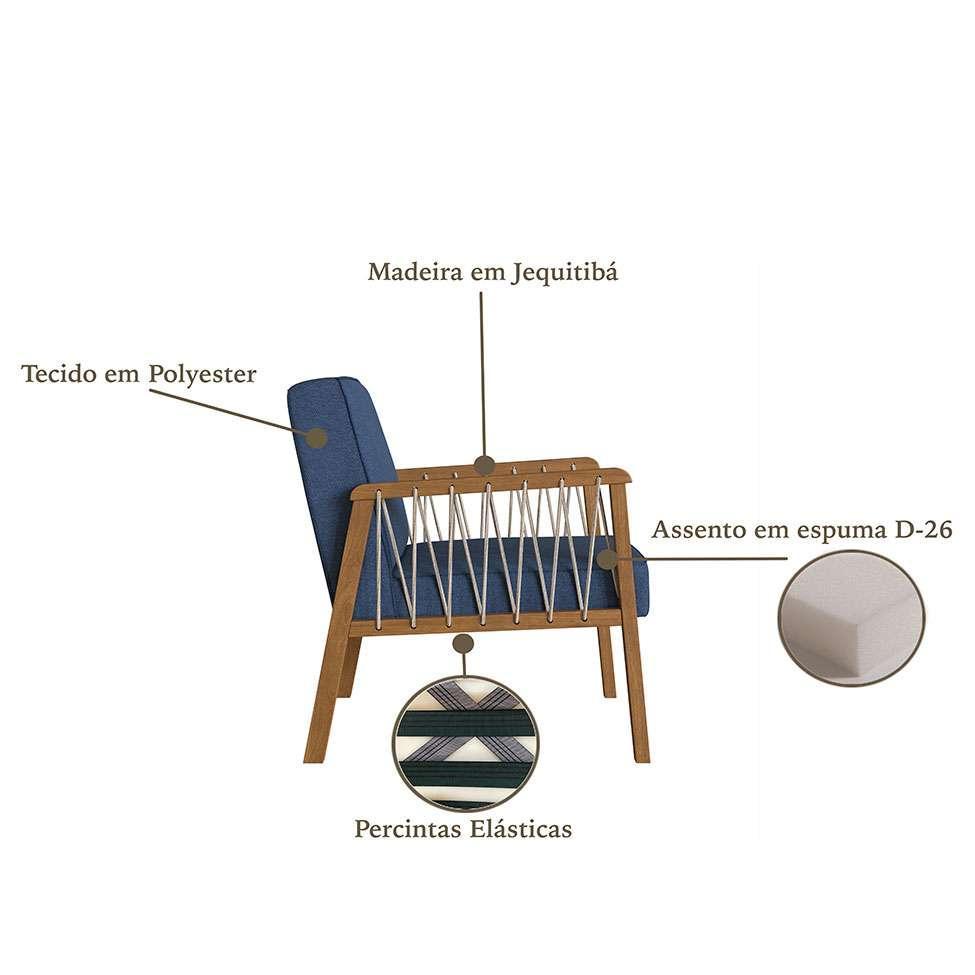 Poltrona Lara Poliéster Azul Marinho e Nogueira - 4