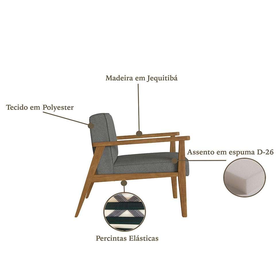 Poltrona Julia Poliéster Cinza Médio e Nogueira - 4