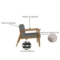 Poltrona Julia Poliéster Cinza Médio e Nogueira