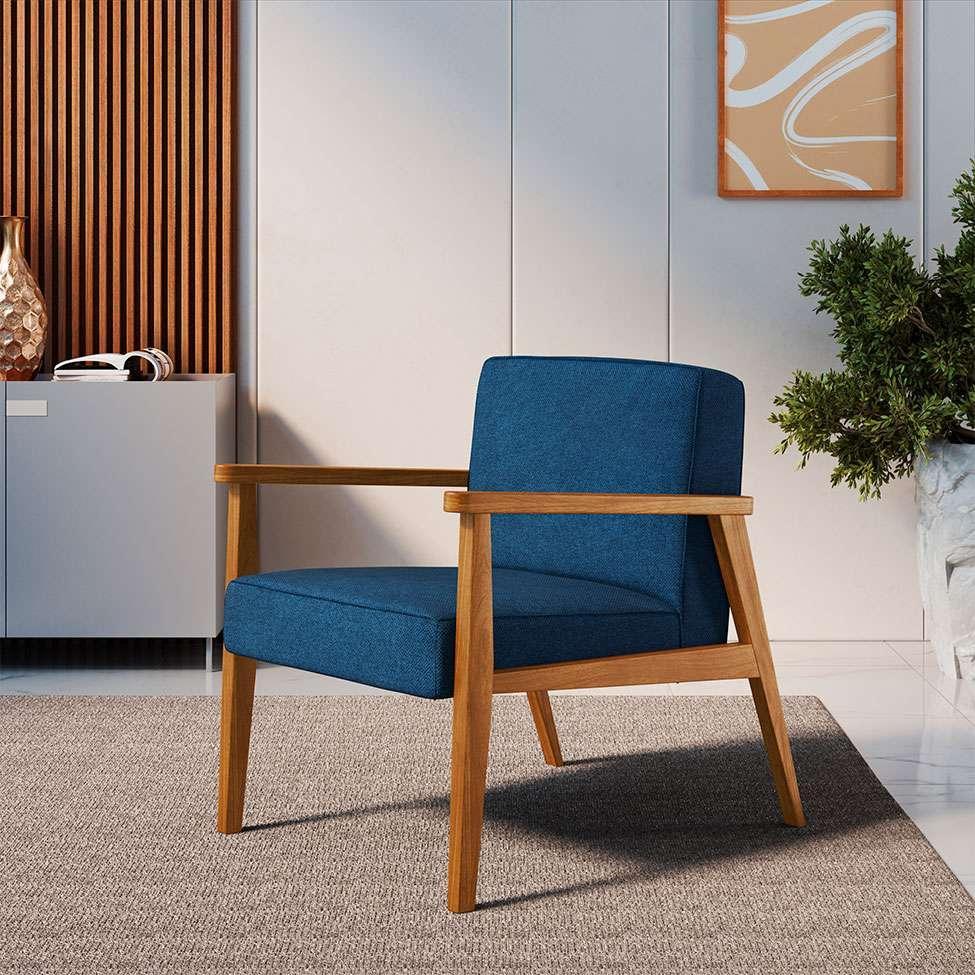 Poltrona Julia Poliéster Azul Marinho e Nogueira - 1