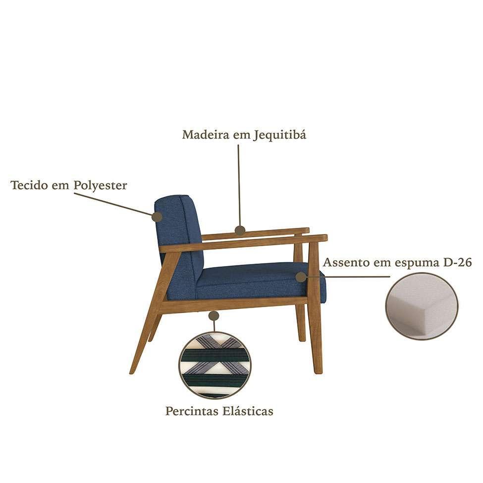 Poltrona Julia Poliéster Azul Marinho e Nogueira - 4