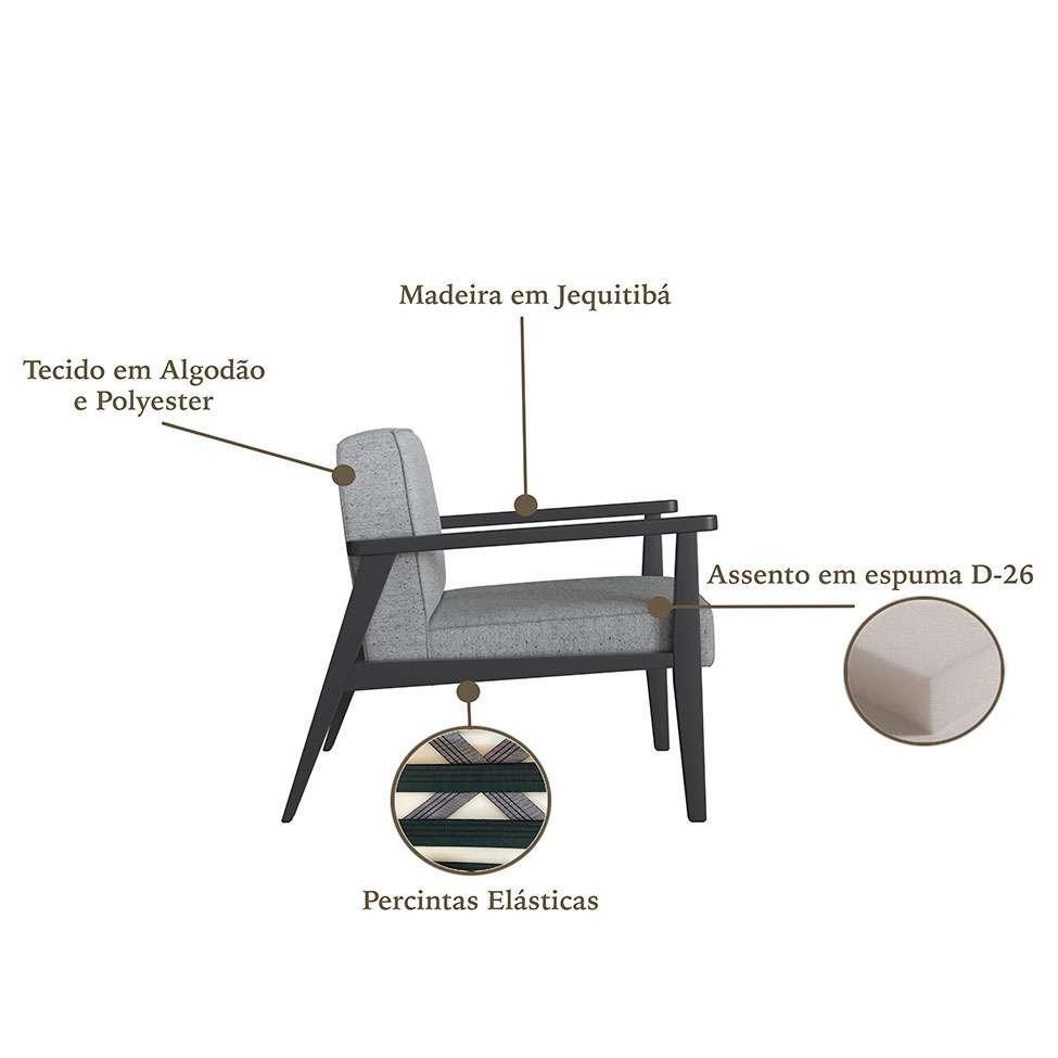 Poltrona Julia Algodão Cinza e Preta - 4