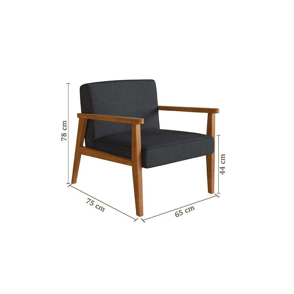 Poltrona Julia Algodão Chumbo e Nogueira - 3