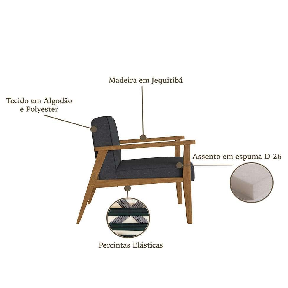 Poltrona Julia Algodão Chumbo e Nogueira - 4