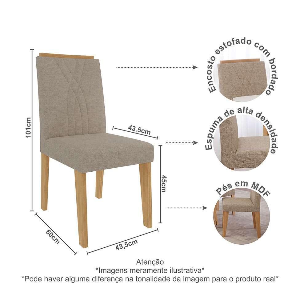 Conjunto com 2 Cadeiras Nicole Linho Bege e Nature - 4