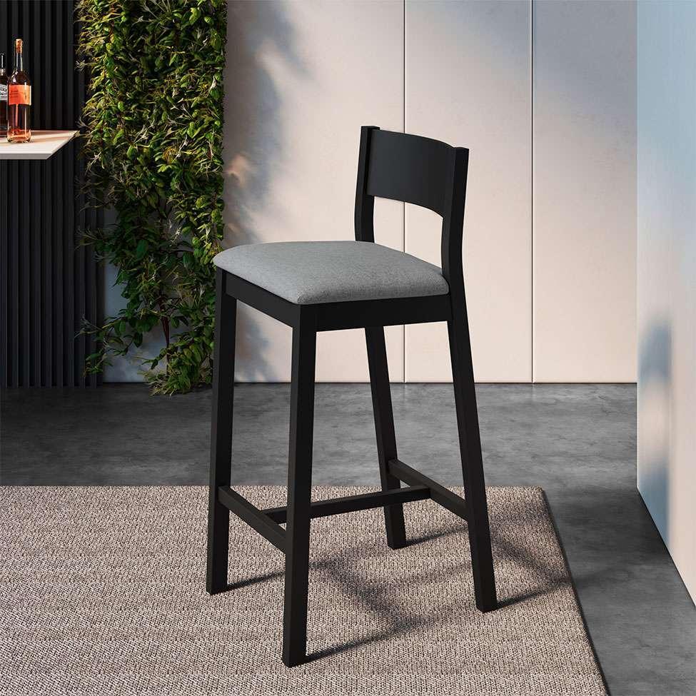 Banqueta Manu Algodão Cinza e Preta - 1