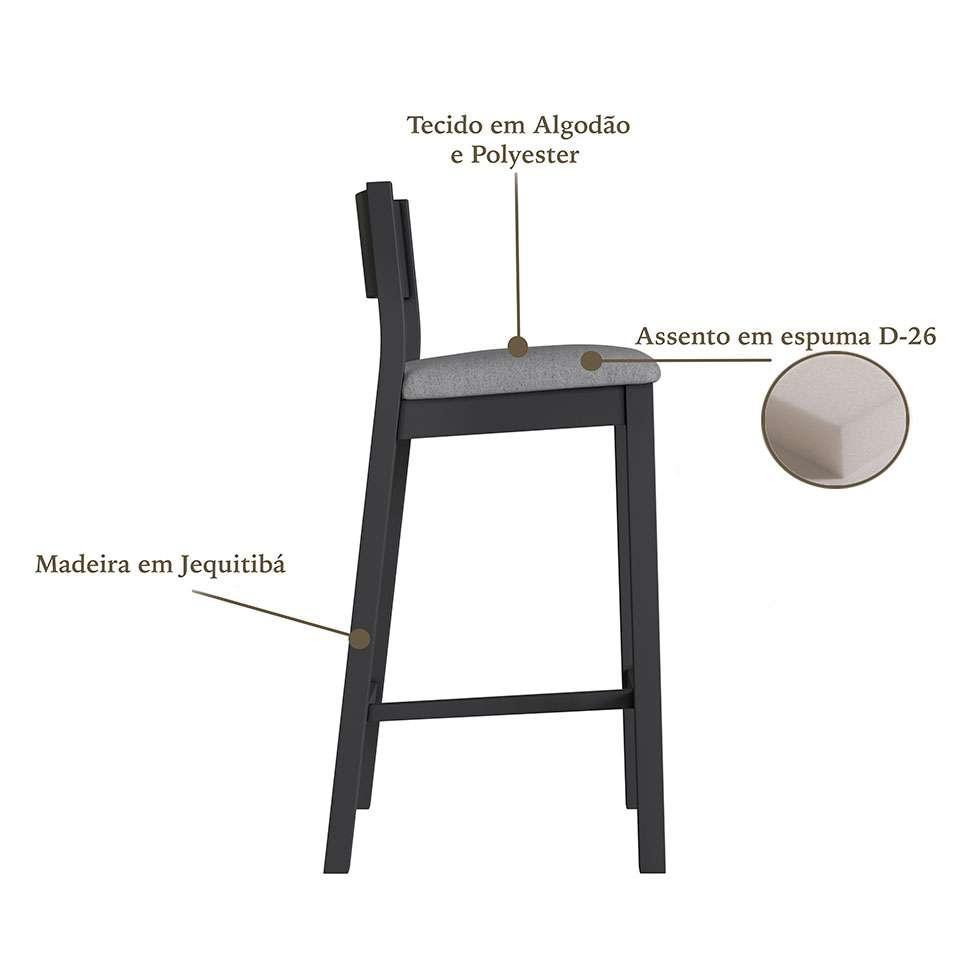 Banqueta Manu Algodão Cinza e Preta - 4