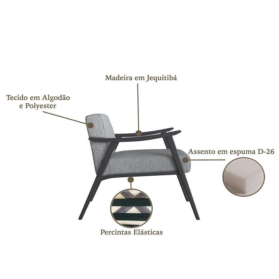 Poltrona Ravena Algodão Cinza e Preta - 4