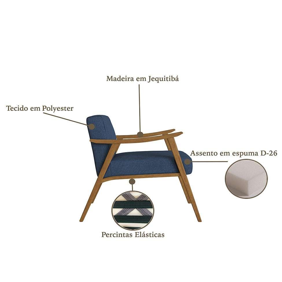 Poltrona Ravena Poliéster Azul Marinho e Nogueira - 4