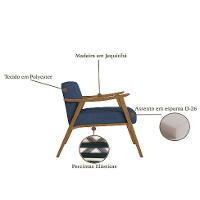 Poltrona Ravena Poliéster Azul Marinho e Nogueira