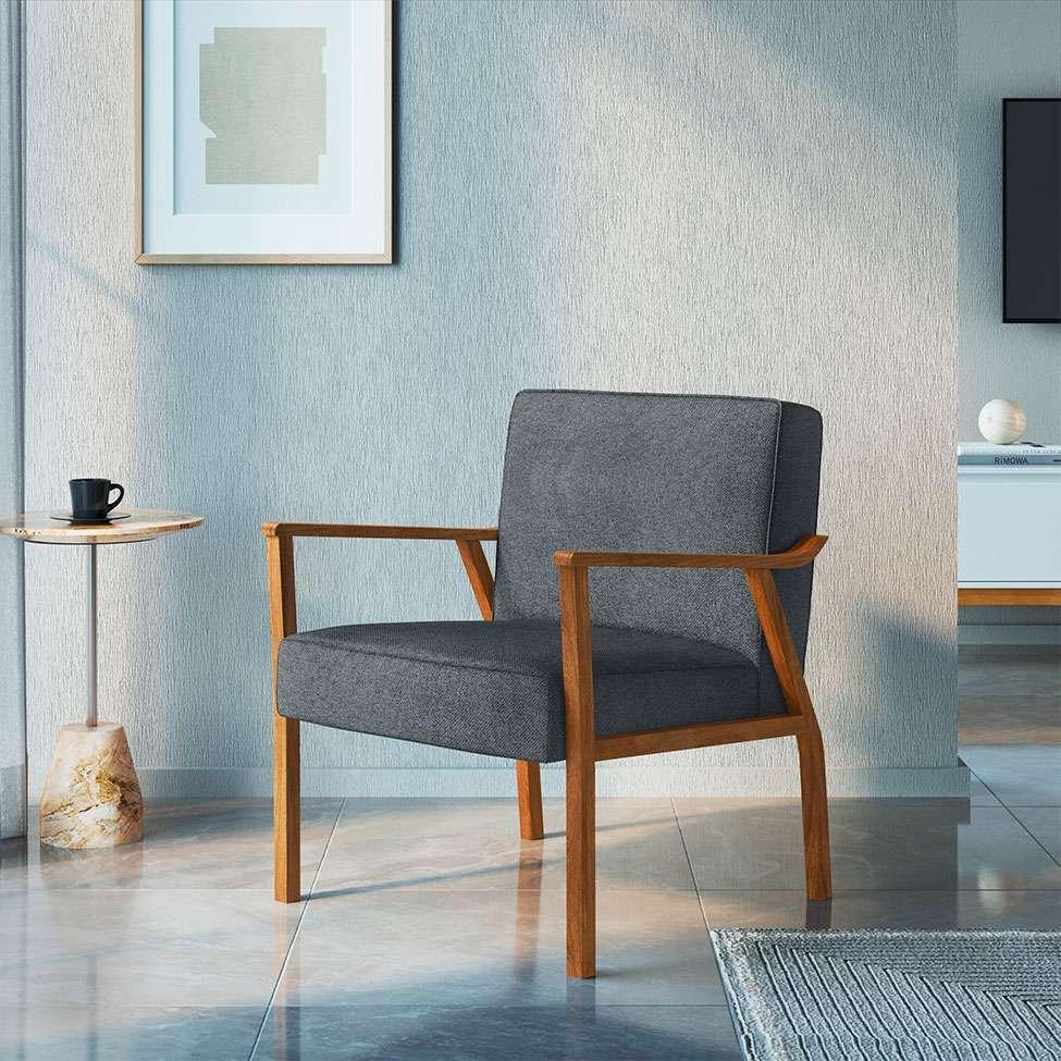 Poltrona Antonia Poliéster Chumbo e Nogueira - 1