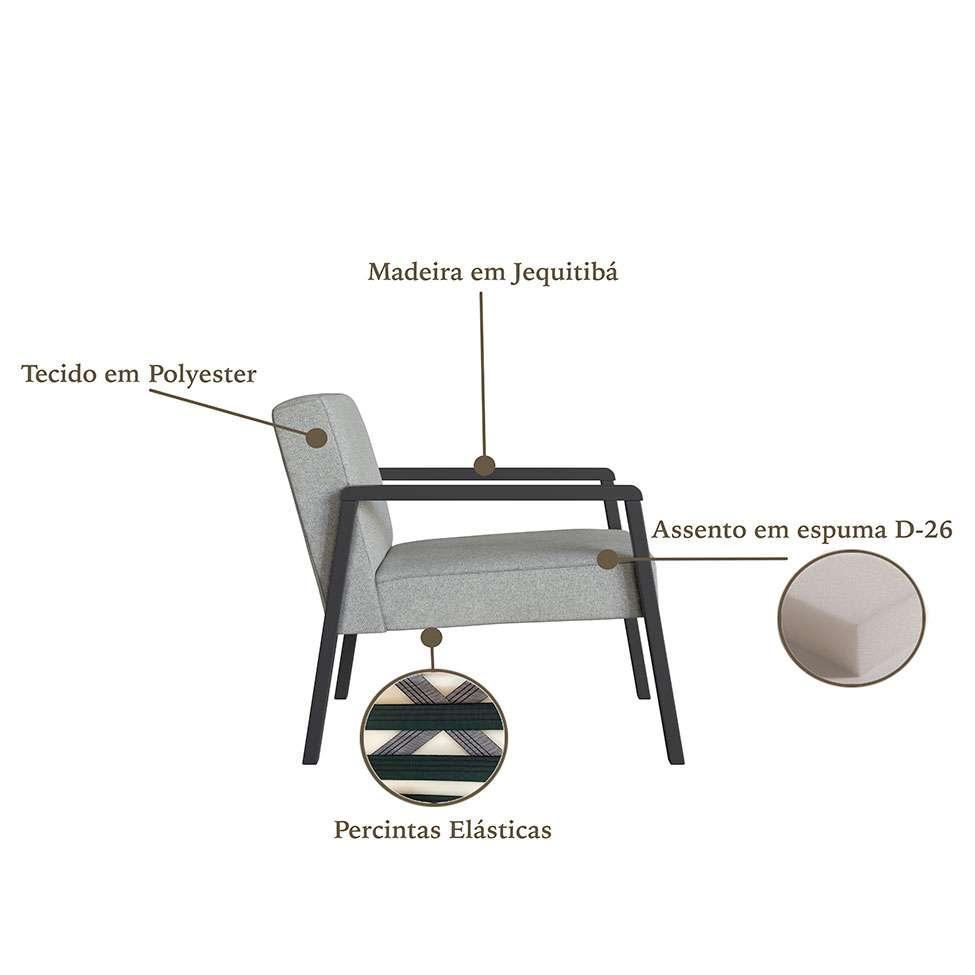 Poltrona Slim Poliéster Cinza Claro e Preta - 4