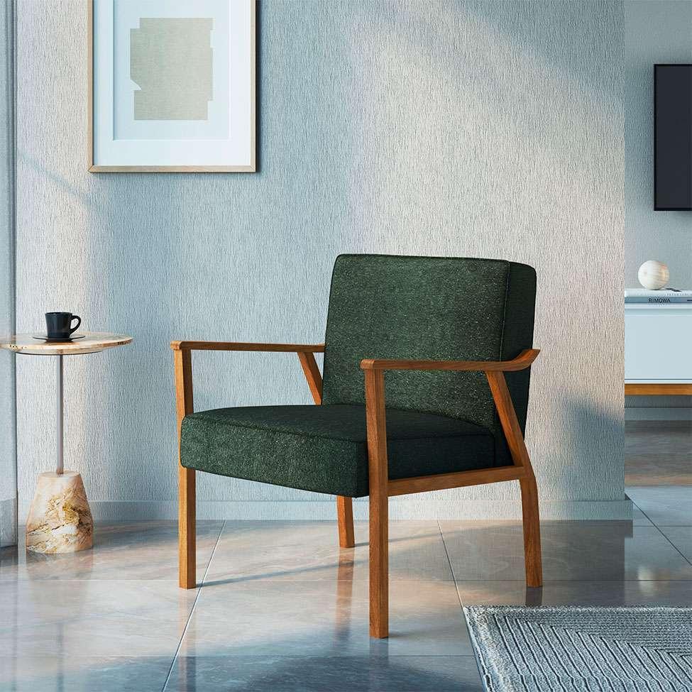 Poltrona Antonia Algodão Verde e Nogueira - 1