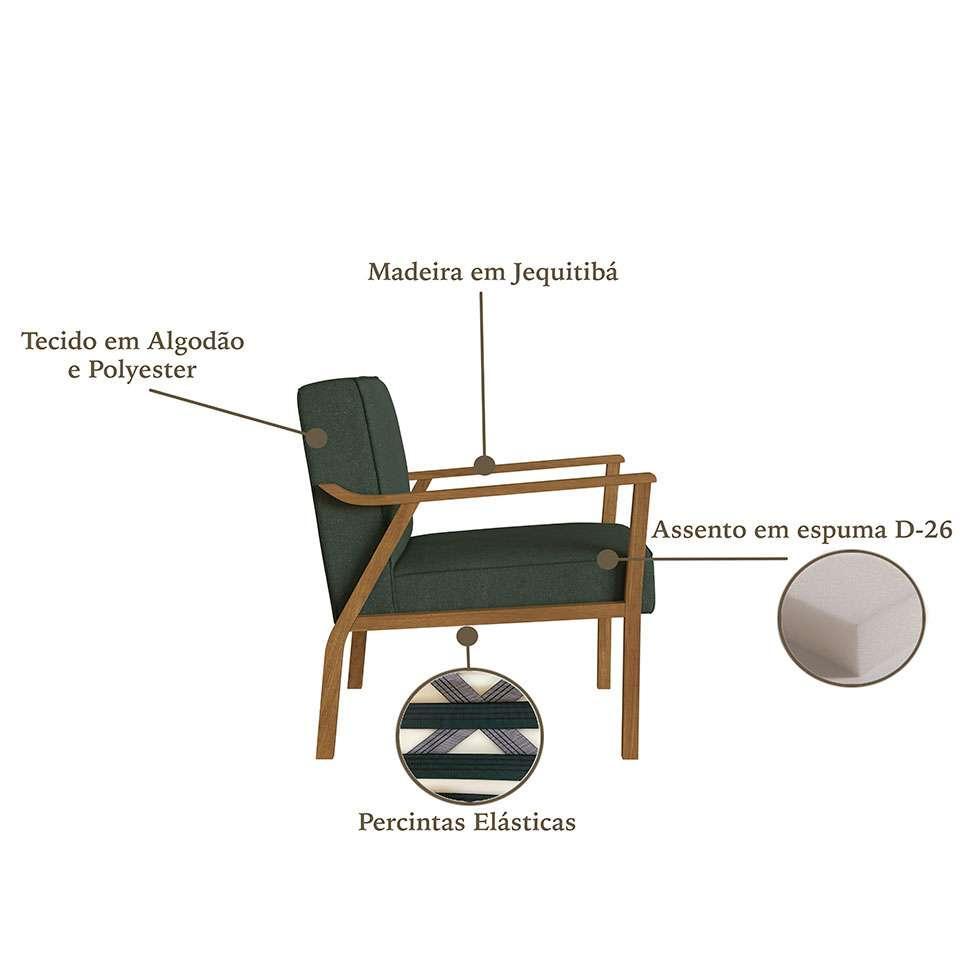 Poltrona Antonia Algodão Verde e Nogueira - 4