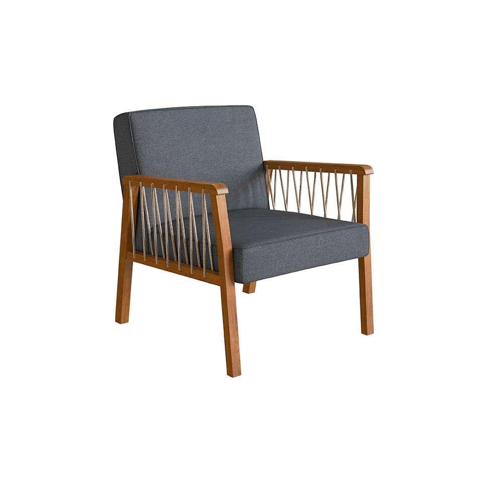 Poltrona Lara Poliéster Chumbo e Nogueira - 2