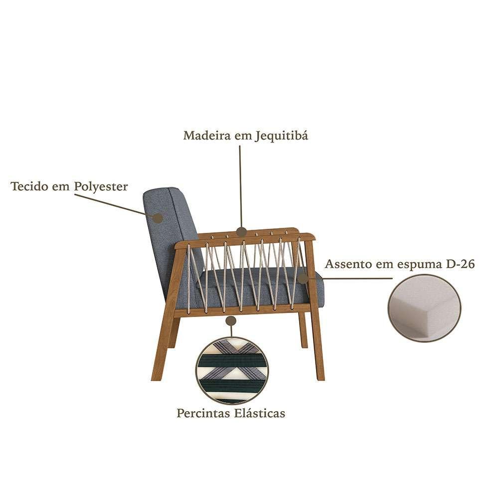 Poltrona Lara Poliéster Chumbo e Nogueira - 4