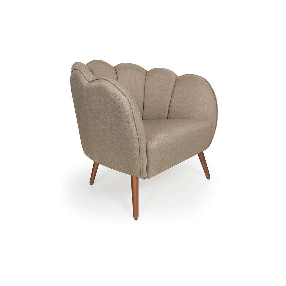 Poltrona Ariel Pé Palito Linho Bege e Cobre - 1