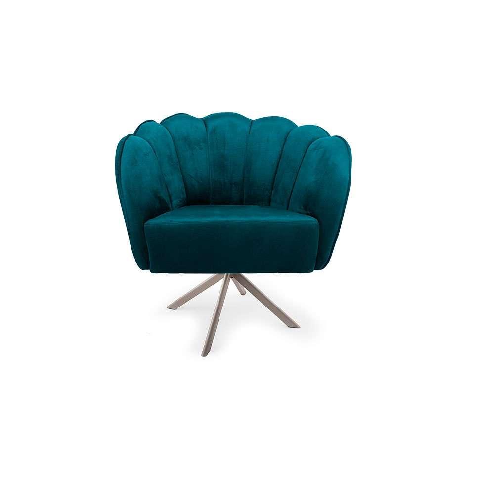 Poltrona Ariel Giratória Veludo Turquesa e Champagne - 2
