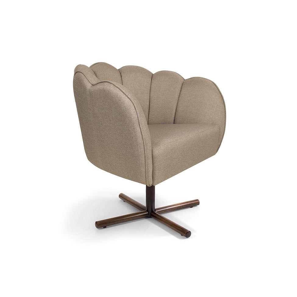 Poltrona Ariel Giratória Linho Bege e Castanho - 1