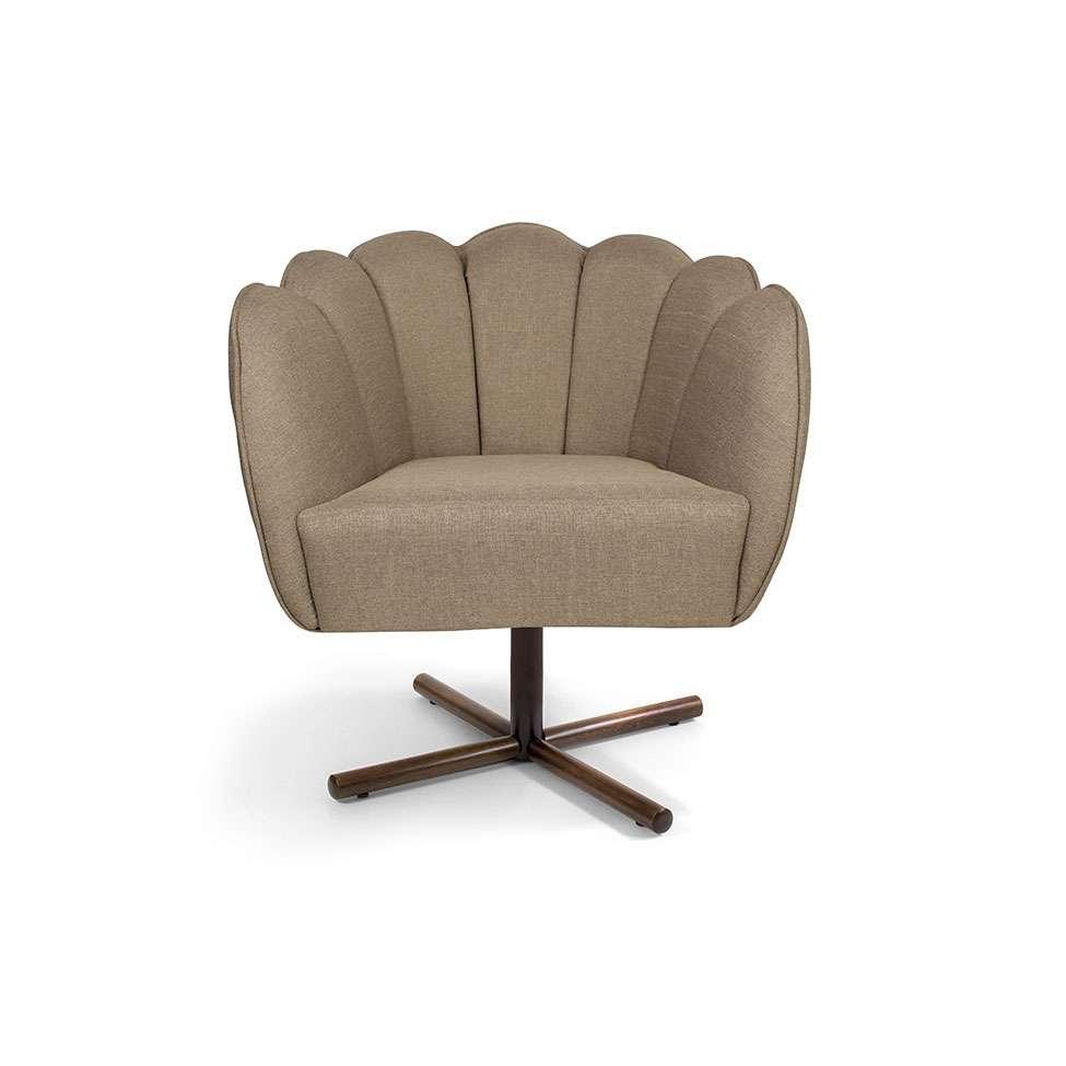 Poltrona Ariel Giratória Linho Bege e Castanho - 2