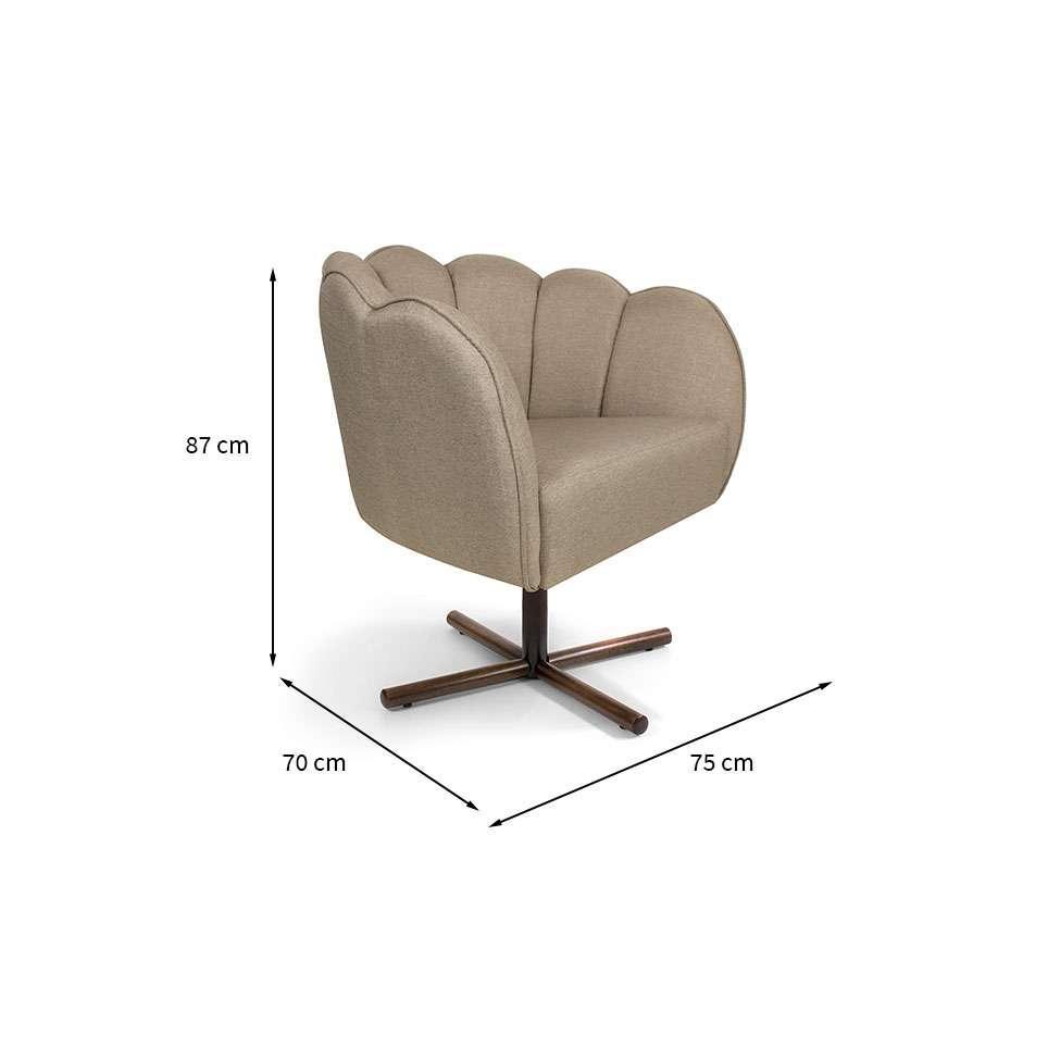 Poltrona Ariel Giratória Linho Bege e Castanho - 3