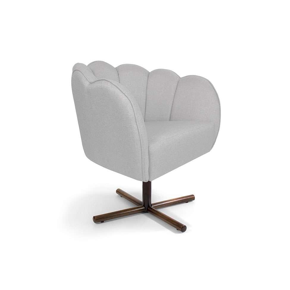 Poltrona Ariel Giratória Linho Creme e Castanho - 1