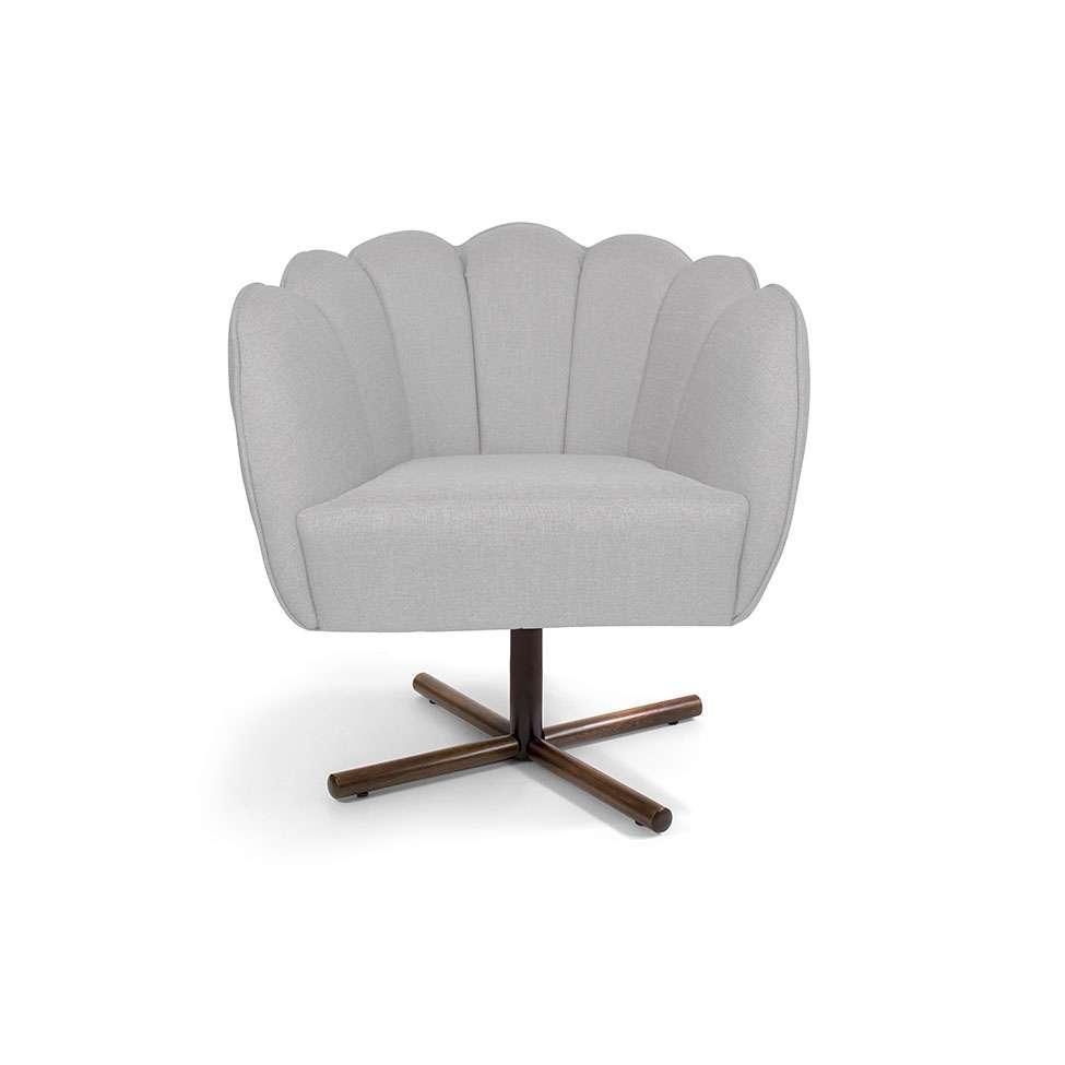 Poltrona Ariel Giratória Linho Creme e Castanho - 2