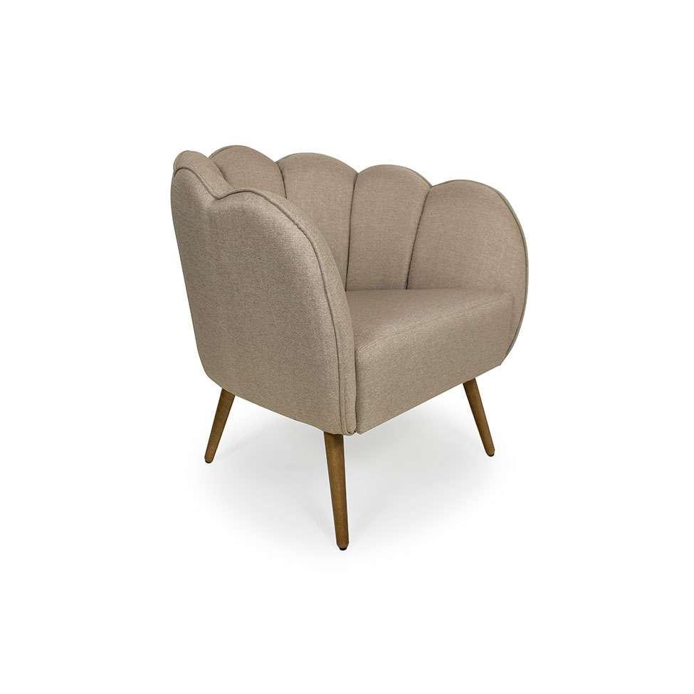 Poltrona Ariel Pé Palito Linho Bege e Madeira - 1