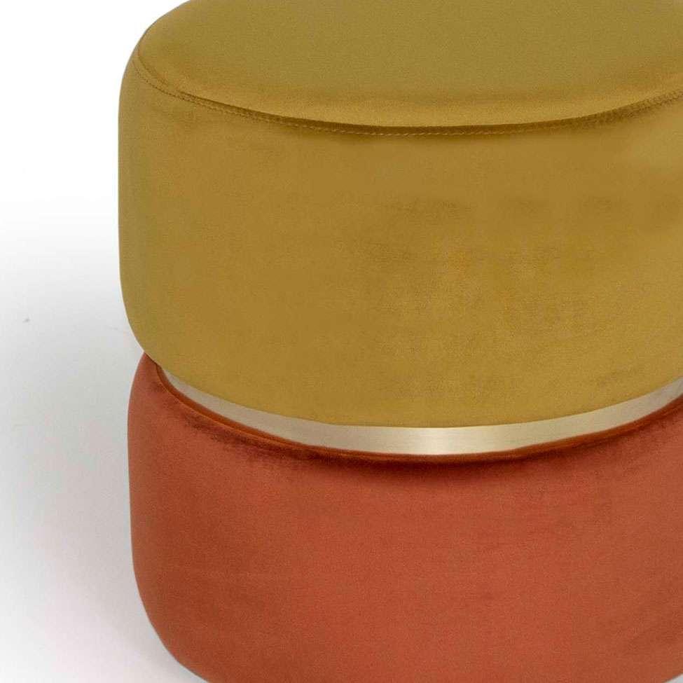 Puff Round Rainbown Veludo Ouro e Laranja - 2