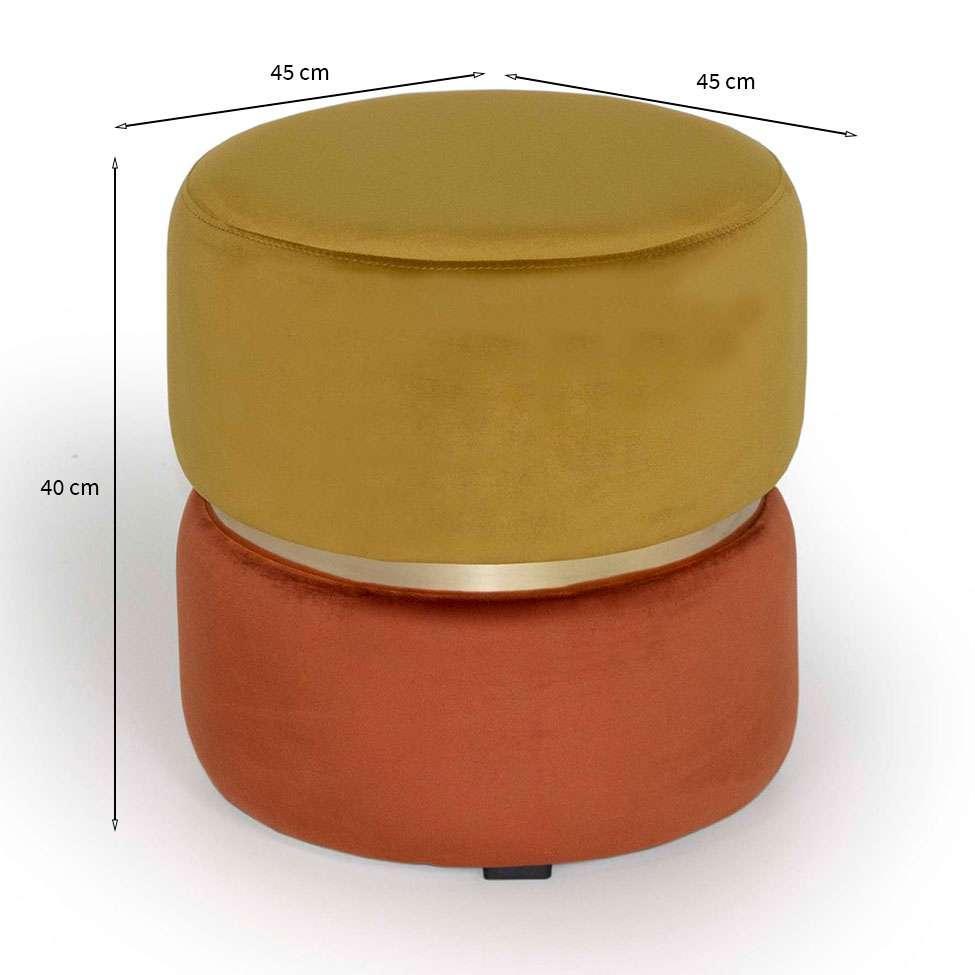 Puff Round Rainbown Veludo Ouro e Laranja - 3