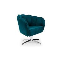Poltrona Ariel Giratória Veludo Turquesa e Cromada - 1