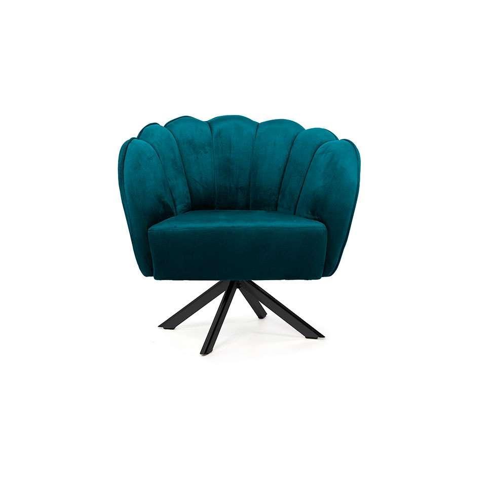 Poltrona Ariel Giratória Veludo Turquesa e Preta - 2