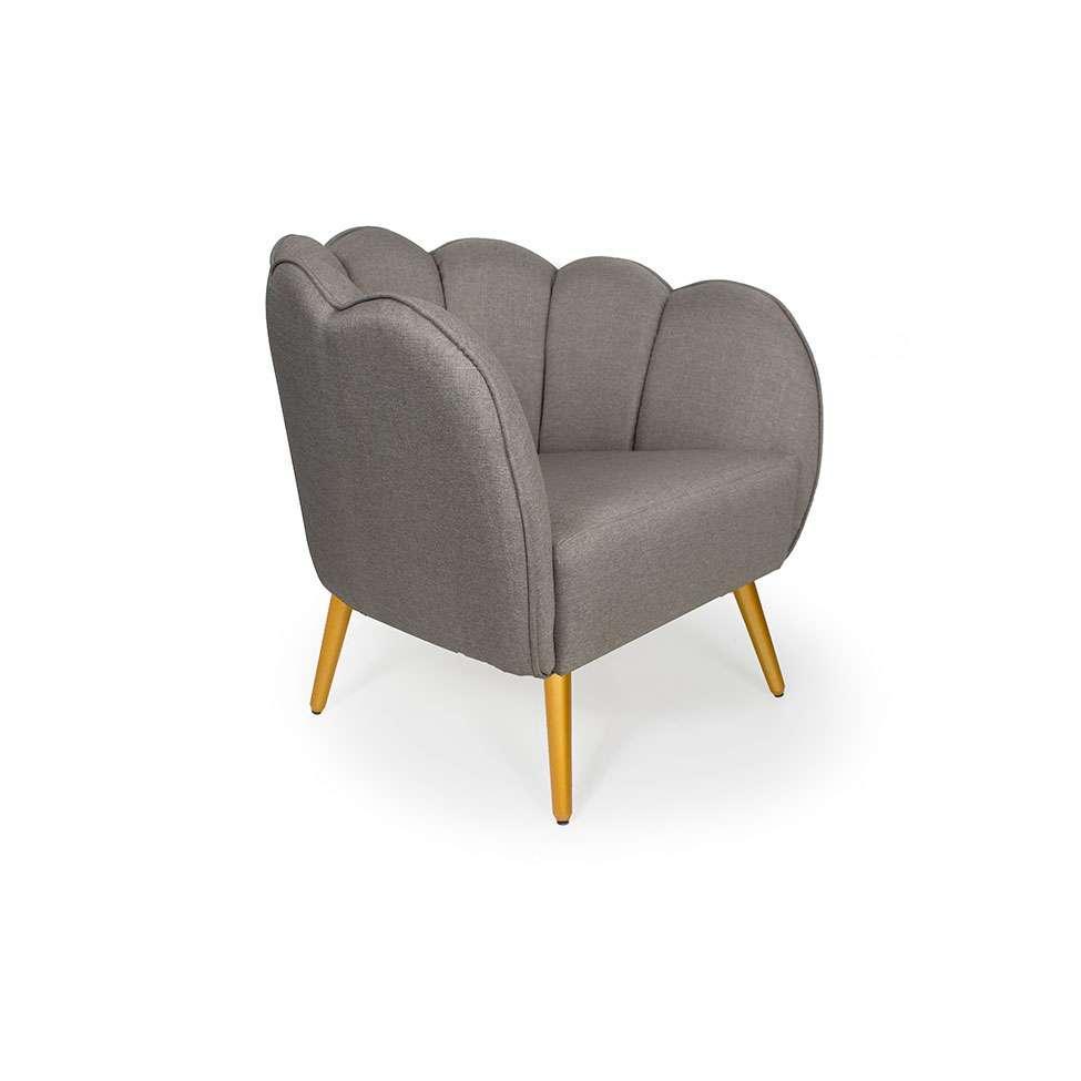 Poltrona Ariel Pé Palito Linho Fendi e Bronze - 1