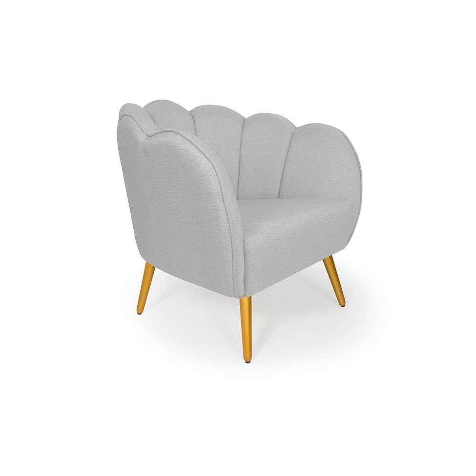 Poltrona Ariel Pé Palito Linho Creme e Bronze - 1